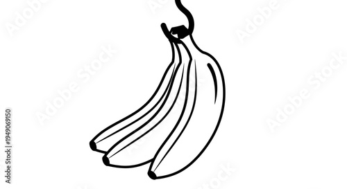 Bunch of Bananas Hanging, Simple Line Art Illustration