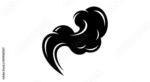 Black Smoke Swirl Isolated on White Background, Abstract Design Element