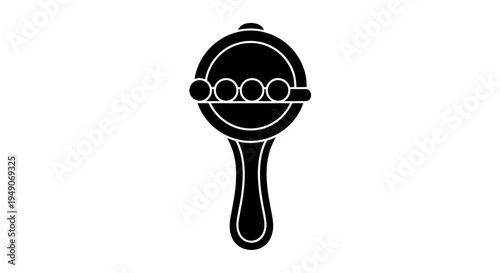 Black and White Icon of a Maraca, Musical Instrument, Isolated on White Background