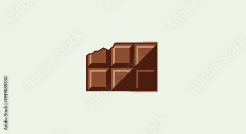 Bitten Chocolate Bar with Squares and Shadows on Light Background