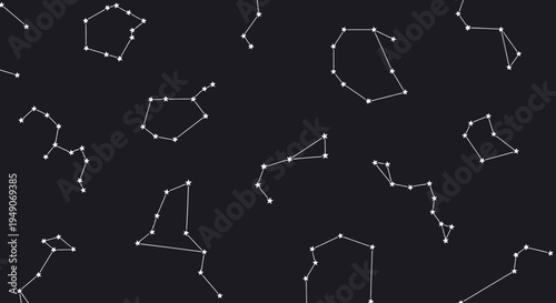 Seamless pattern of white star constellations on dark background