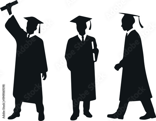 Graduates raising diploma silhouette at ceremony