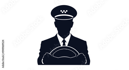 Silhouette of taxi driver holding steering wheel in uniform