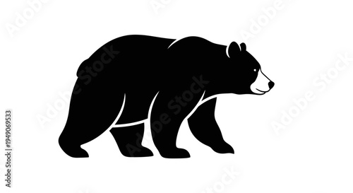 Simple black bear silhouette illustration walking on white