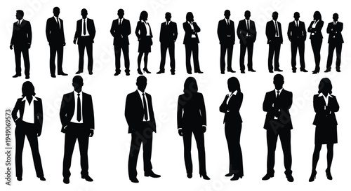 A group of business people in various poses