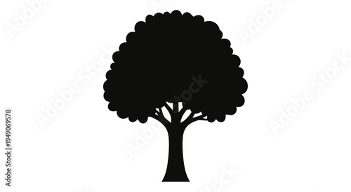 Simple black tree silhouette on clean white background icon