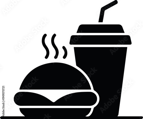 Burger and cup icon for delivery app interface