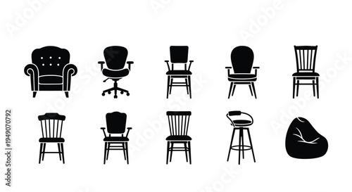 Black silhouettes of various chairs and furniture