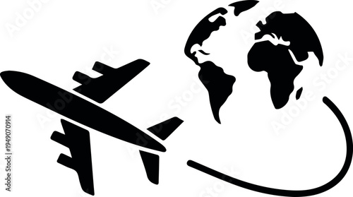 Airplane circling globe with flight path