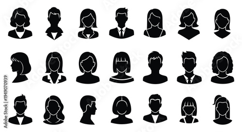 Black silhouettes of people with various hairstyles