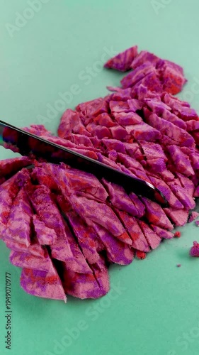 Very Satisfying and Relaxing Kinetic Sand ASMR video. Cutting anti stress macro close up colorful Kinetic Sand with a Knife. ASMR sounds.