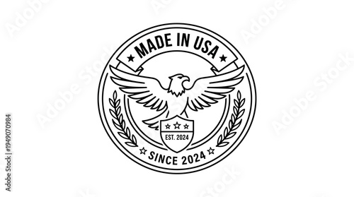 Eagle emblem with 'MADE IN USA' text and shield on circular seal