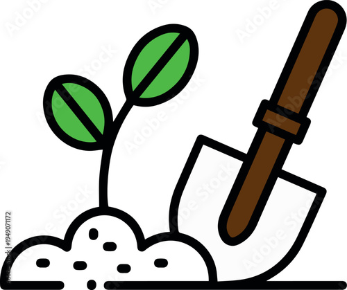 Seedling and trowel for nursery and landscaping