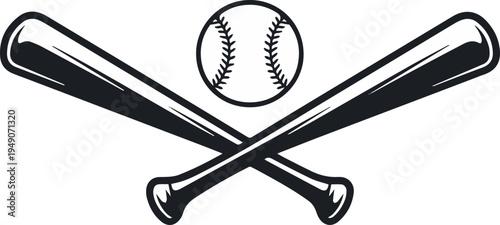 Baseball camp badge with crossed bats