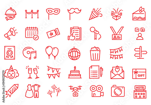 Event planning web icons in line style. Holiday, event, party, celebration, entertainment. Vector illustration.