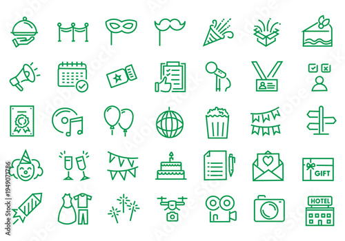 Event planning web icons in line style. Holiday, event, party, celebration, entertainment. Vector illustration.