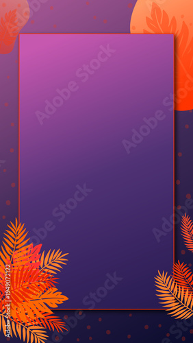 Tropical Sunset Leaves Frame with Purple Gradient Background