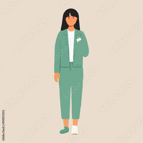 Inclusive Woman with Disability Illustration – Casual Professional in Teal Tracksuit for Accessibility, Healthcare & Social Media