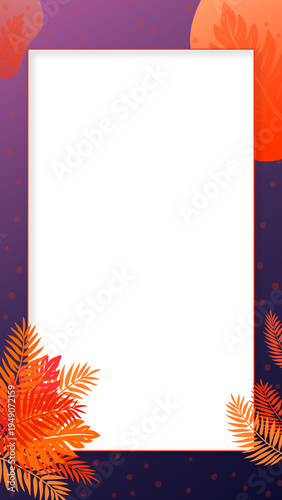 Tropical Sunset Leaves Frame with Purple Gradient Background
