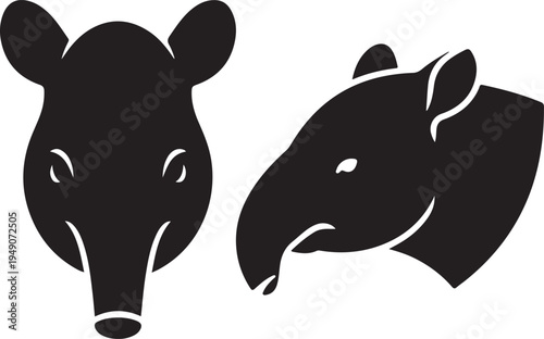 Black Tapir Head Icon Silhouette on White Background