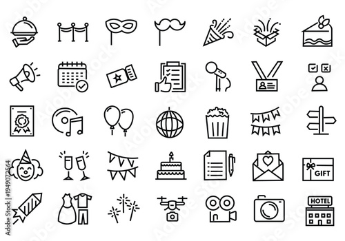 Event planning web icons in line style. Holiday, event, party, celebration, entertainment. Vector illustration.