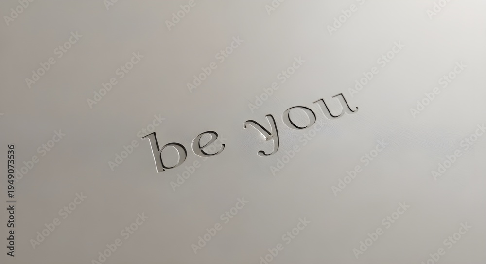 Fototapeta premium Embossed be you message on a gray background with a motivational quote