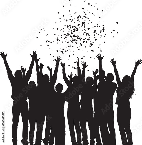 Silhouette of People Celebrating with Confetti