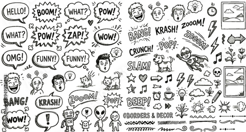 set of hand drawn doodle elements