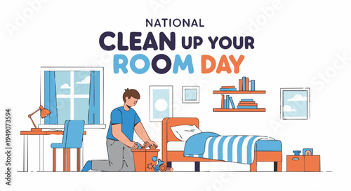 Man cleaning room in organized messy space with modern furniture in bright daylight for decluttering