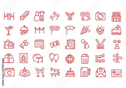 Event planning web icons in line style. Holiday, event, party, celebration, entertainment. Vector illustration.