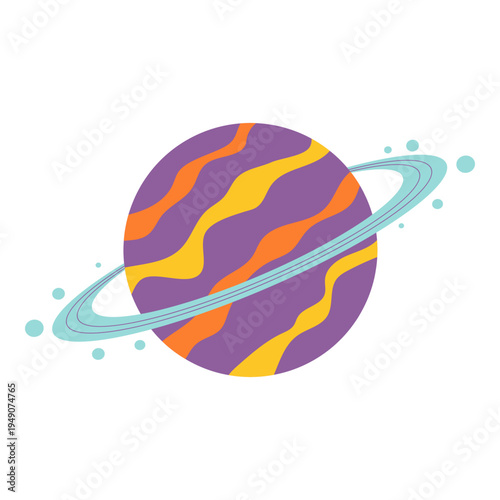 Various colorful flat space planets and astronomical objects flat illustration