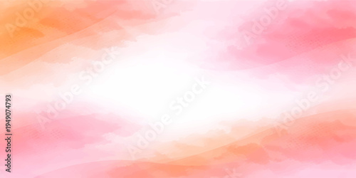 Abstract Pink and Orange Pastel Watercolor Background with Soft Gradient Wash and Minimal Artistic Texture Banner with Copy Space