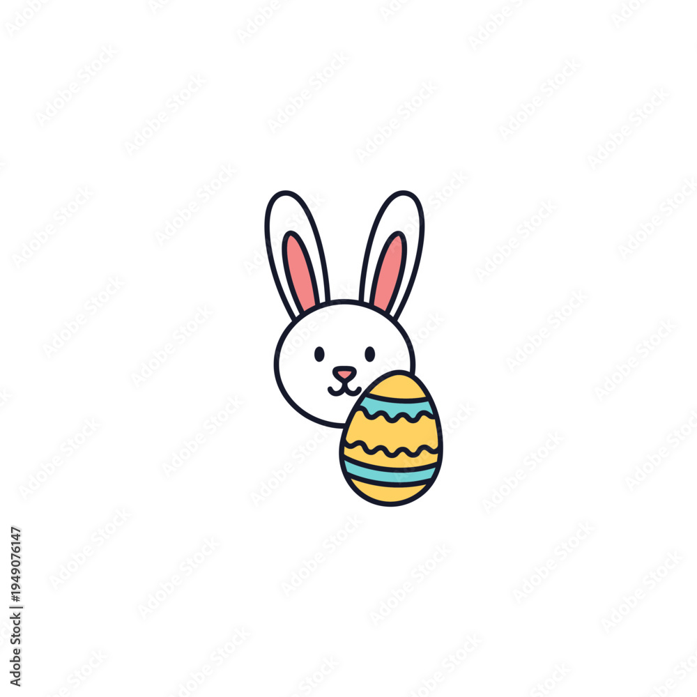 Obraz premium Cute Easter Bunny Holding Decorated Egg vector illustration