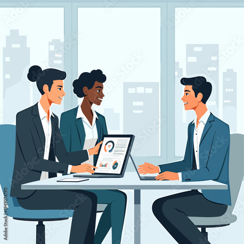 A minimalist illustration of a computer and chair, evoking a calm and productive atmosphere. Ideal for articles about remote work, digital nomadism, o