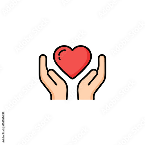Hands Holding a Red Heart Icon vector illustration