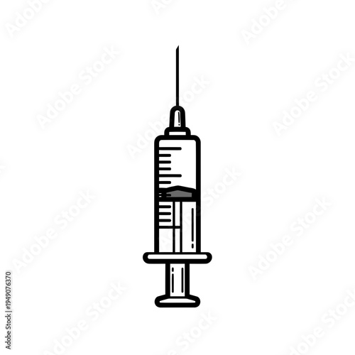 Medical Syringe Icon in Black and White vector illustration
