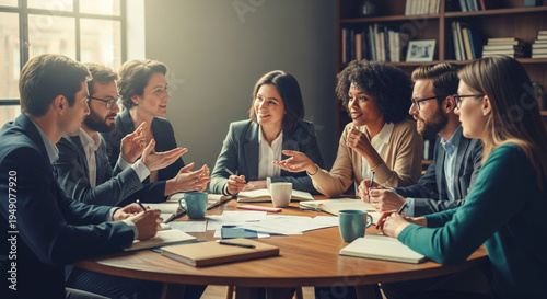 AI Ethics, Diverse Team Brainstorming Responsible Artificial Intelligence Solutions. Professionals Discussing Future Technology, Corporate Strategy, I