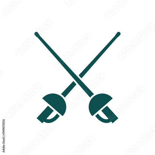 Crossed fencing swords graphic icon on white background