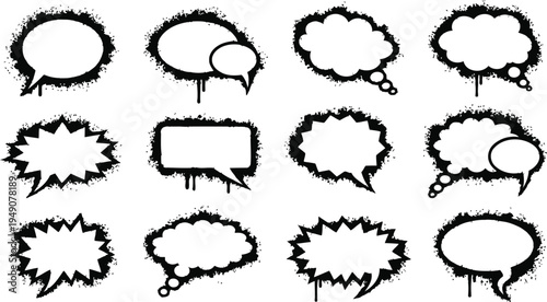 Premium Graffiti Speech Bubbles: Spray Paint Thought Cloud Vector Set