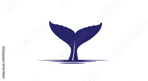 Blue whale tail minimalist graphic logo emerging from ocean water