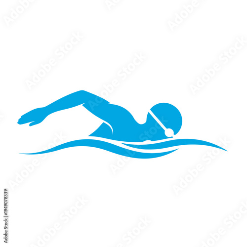 Blue silhouette of a swimmer doing front crawl stroke
