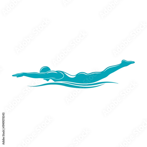 Blue silhouette of a swimmer gliding in water