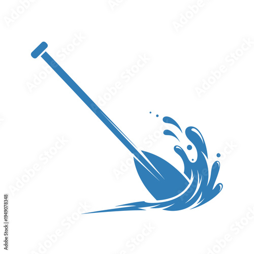Blue paddle splashing in water with dynamic liquid drops
