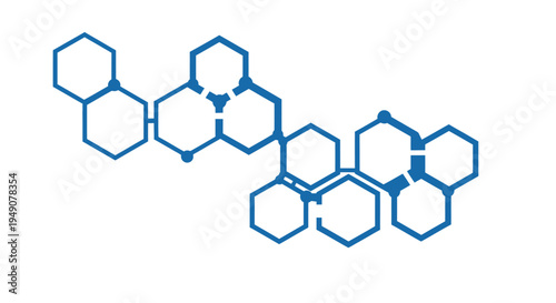 Blue hexagonal chemical molecular structure diagram on white