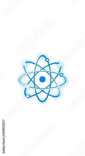 Blue atom molecule symbol with orbiting electrons
