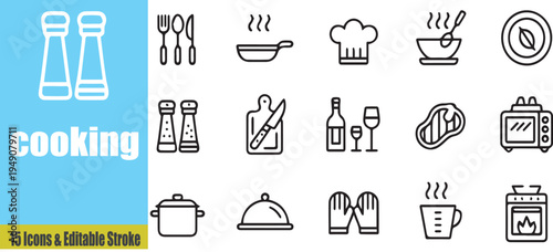 Cooking icons and kitchen utensils for culinary design