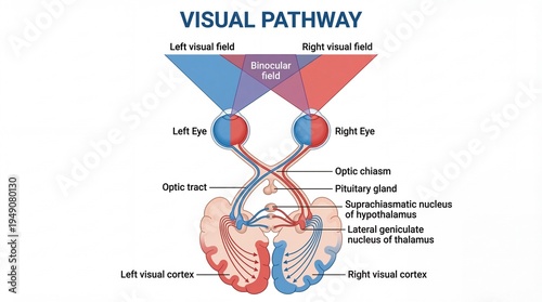 Detailed Anatomical Diagram of Human Visual Pathway with Brain and Eyes