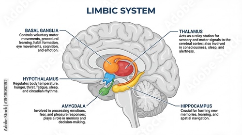 Detailed Medical Illustration of The Human Brain Limbic System Anatomy