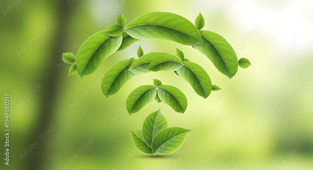 Obraz premium Eco Friendly WiFi Symbol Created with Green Leaves Representing Sustainable Digital Connection