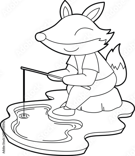 Fox Angler Fishing rod Fishing Animal Vector Graphic Art Illustration